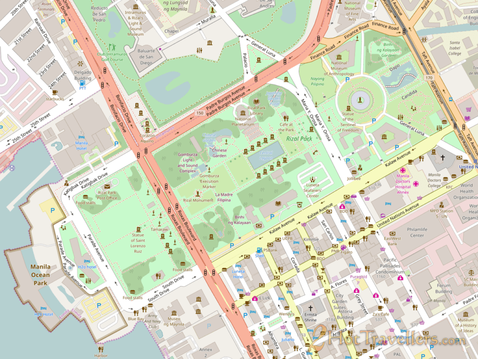 Location of buildings in and around Rizal Park